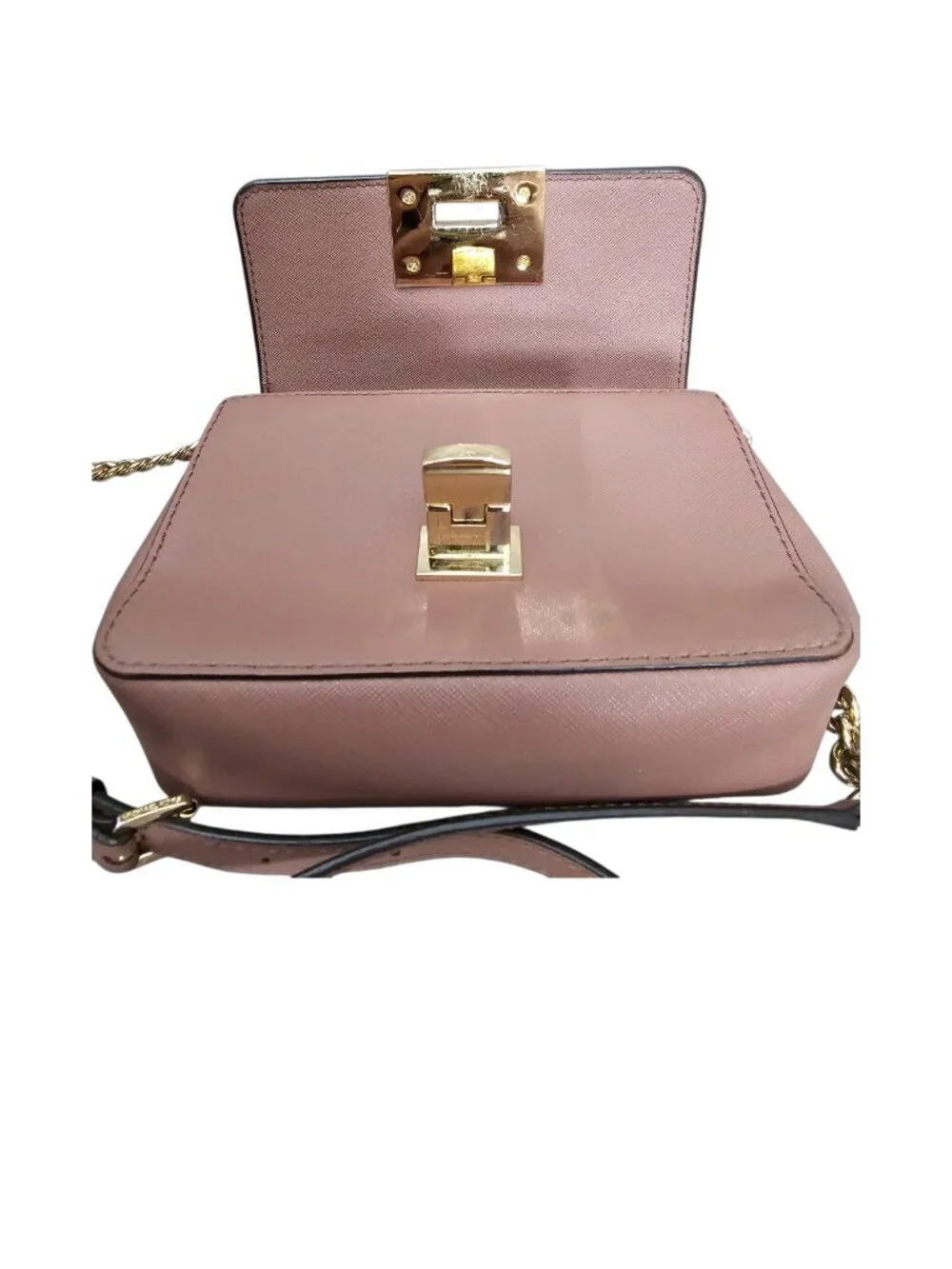 Michael Kors Tina Leather Mini Small Crossbody Clutch Bag COA Chain Dusty Rose